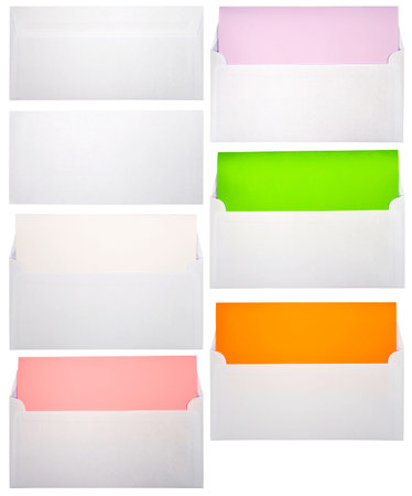 Set of white letters with color papers isolated over white background
