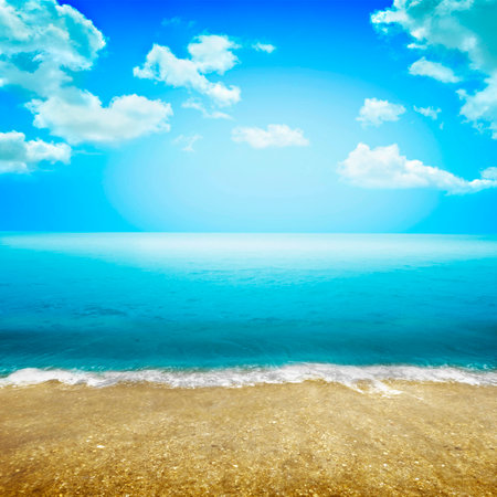 Beach background of tropical summer island with blue skyの写真素材