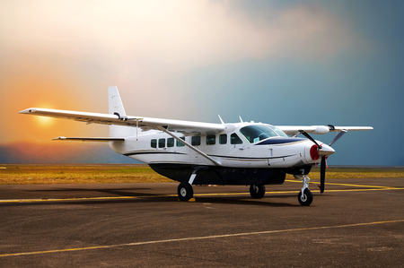 Propeller airplane parking at the airport.の写真素材