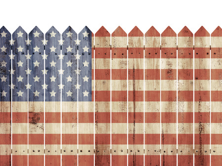 Wooden fence with USA flag pattern. Independence day conceptの写真素材