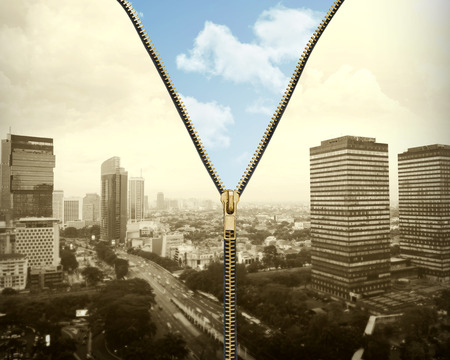 Concept of climate changing. Zipper open with another scene insideの写真素材