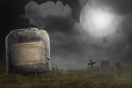 Graveyard on the scary night. Halloween concept backgroundの写真素材