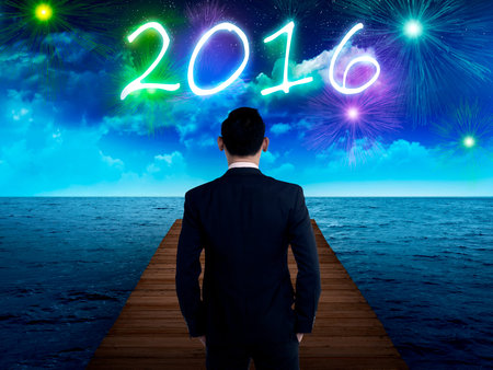 Business person looking to the sea, celebrate 2016 new year