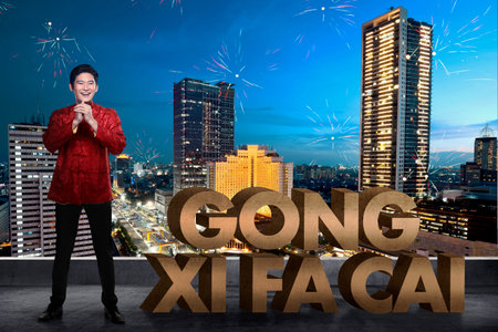 Chinese man smiling. Happy chinese new year concept