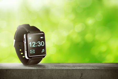 Black smart watch. You can put your design on the screenの写真素材