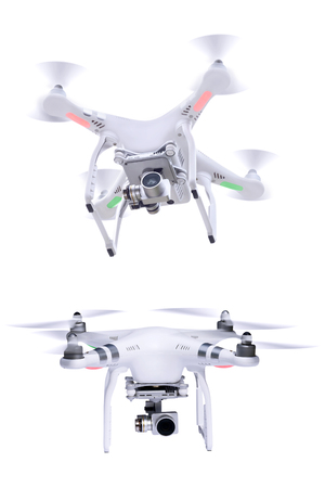 Set of images white little drone isolated over white backgroundの写真素材