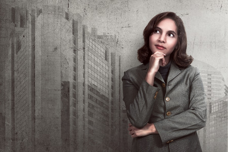 Asian business woman thinking something. Business idea conceptの写真素材