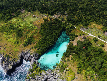 Image of weekuri lagoon takeon from aerial. Locate in sumba, indonesiaの写真素材