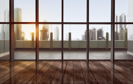 Quiet terrace with cityscape and skyscraper backgroundの写真素材