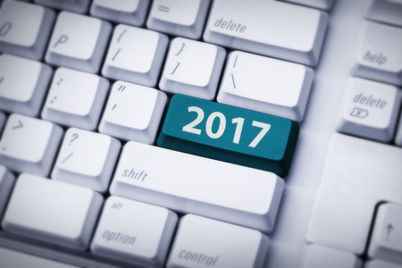 White keyboard with 2017 on the enter key. New year conceptの写真素材