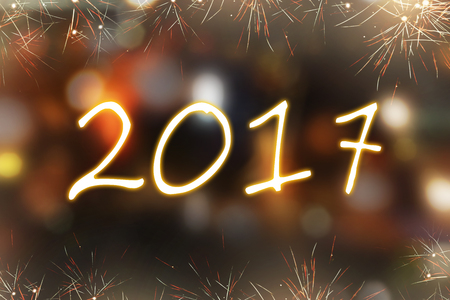 2017 written with sparkle firework. Happy new year concept.の写真素材