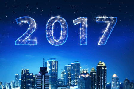 2017 number on the sky. New year concept
