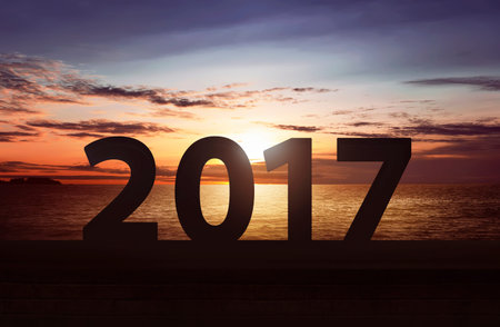 Happy new year 2017 concept with sea on the background