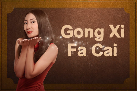 Asian woman in cheongsam dress. Happy chinese new year concept.