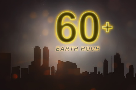 Earth hour message to turn off electrical equipment in 60 minutes. Earth Hour Concept.の写真素材