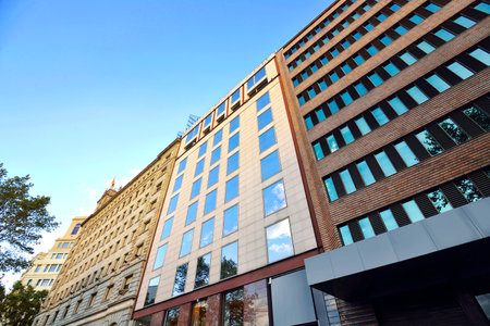 Modern town building exterior with windows glass in Spainのeditorial素材