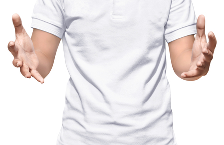 People hands holding posing isolated over white backgroundの写真素材
