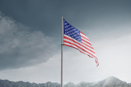 American flag waving on the sky. Independence day 4th of Julyの写真素材