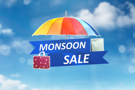 Umbrella and shopping bag at Monsoon sale. Monsoon sale conceptの写真素材