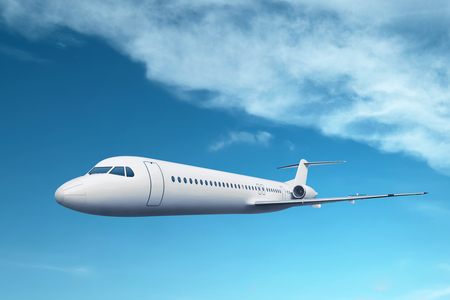 Airplane flying above the sky. Summer travel conceptの写真素材