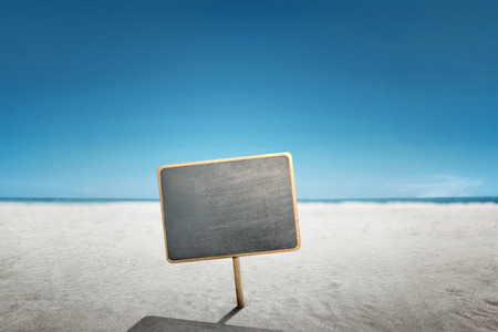 Empty wooden plank on the sandy beach for copyspace areaの写真素材