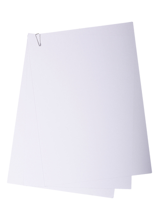 Pile of white paper with paper clip isolated over white backgroundの写真素材
