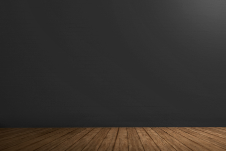 Black wall and wooden floor for backdropの写真素材