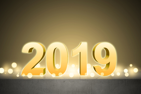2019 number standing over bright background. Happy New Year 2019の写真素材