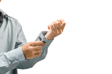 Businessman wearing a shirt isolated over white backgroundの写真素材