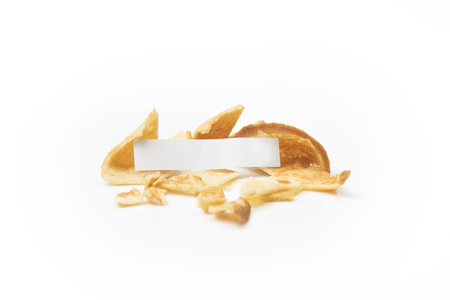 Fortune cookies with blank white paper isolated over white backgroundの写真素材