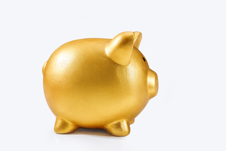 Piggy bank isolated over white background. Chinese New Year. Year of the earth pigの写真素材