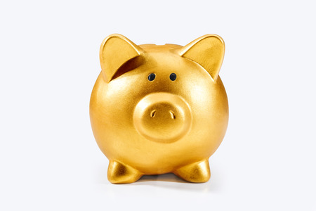 Piggy bank isolated over white background. Chinese New Year. Year of the earth pigの写真素材