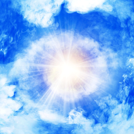 White smoke with bright light on blue backgroundの写真素材