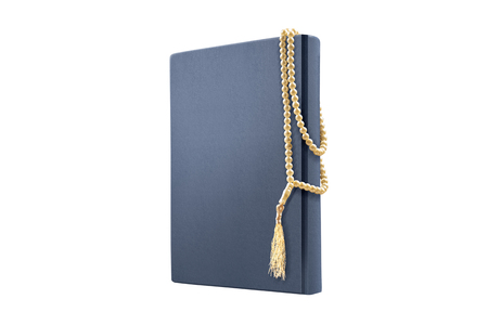 Quran and prayer beads isolated over white backgroundの写真素材