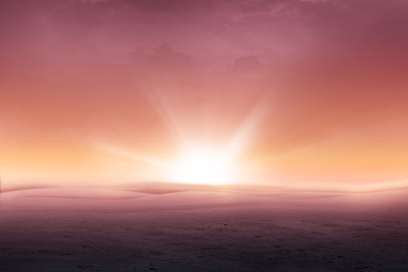 Views of sand dunes on the desert with dawn backgroundの写真素材