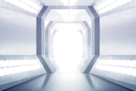 Abstract wall with white lights on the modern corridorの写真素材
