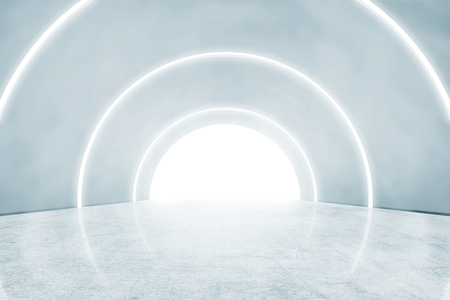 Abstract wall with white lights on the modern corridorの写真素材