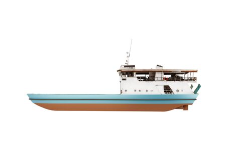 Small ferry boat isolated over white backgroundの写真素材