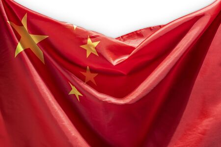 Chinese national flag isolated over white backgroundの写真素材