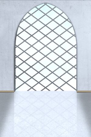 Window arches of inside the mosque with a blue sky backgroundの写真素材