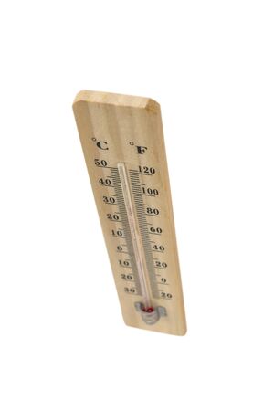 Image of wooden thermometer isolated over white backgroundの写真素材