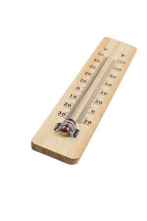 Image of wooden thermometer isolated over white background