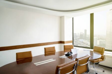 Corporate meeting room with a view of the cityscape