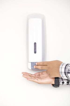 Humans using hand sanitizer isolated over white background