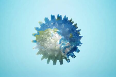 Coronavirus with a view of the earth. Prevent Coronavirus flu diseaseの写真素材