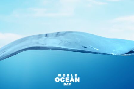 Sea waves with World Ocean Day text. World Ocean Day Conceptの写真素材