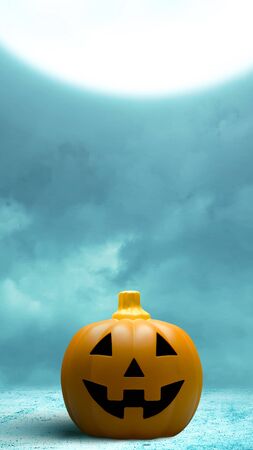 Jack-o-Lantern on the floor with moonlight background. Stories template for Halloweenの写真素材