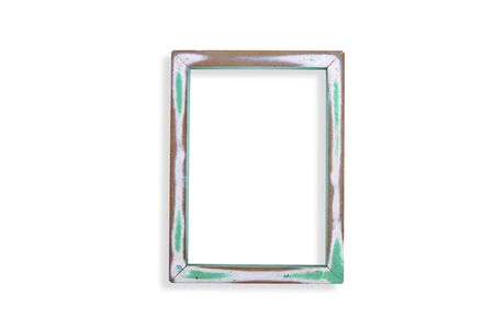 Wooden frame with empty space isolated over white backgroundの写真素材