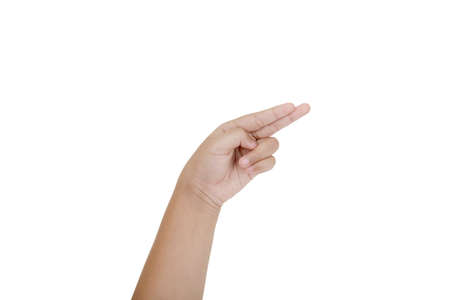The gesture of hand isolated over white background. Left-handers dayの写真素材