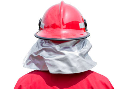 Firefighters in fire protection suit isolated over white background